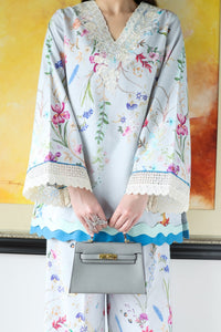 ICE BLUE LILY SET LUXURY PRINTED & EMBROIDERED (NPA2-25313) 2PCS SET READY TO WEAR