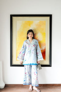 ICE BLUE LILY SET LUXURY PRINTED & EMBROIDERED (NPA2-25313) 2PCS SET READY TO WEAR