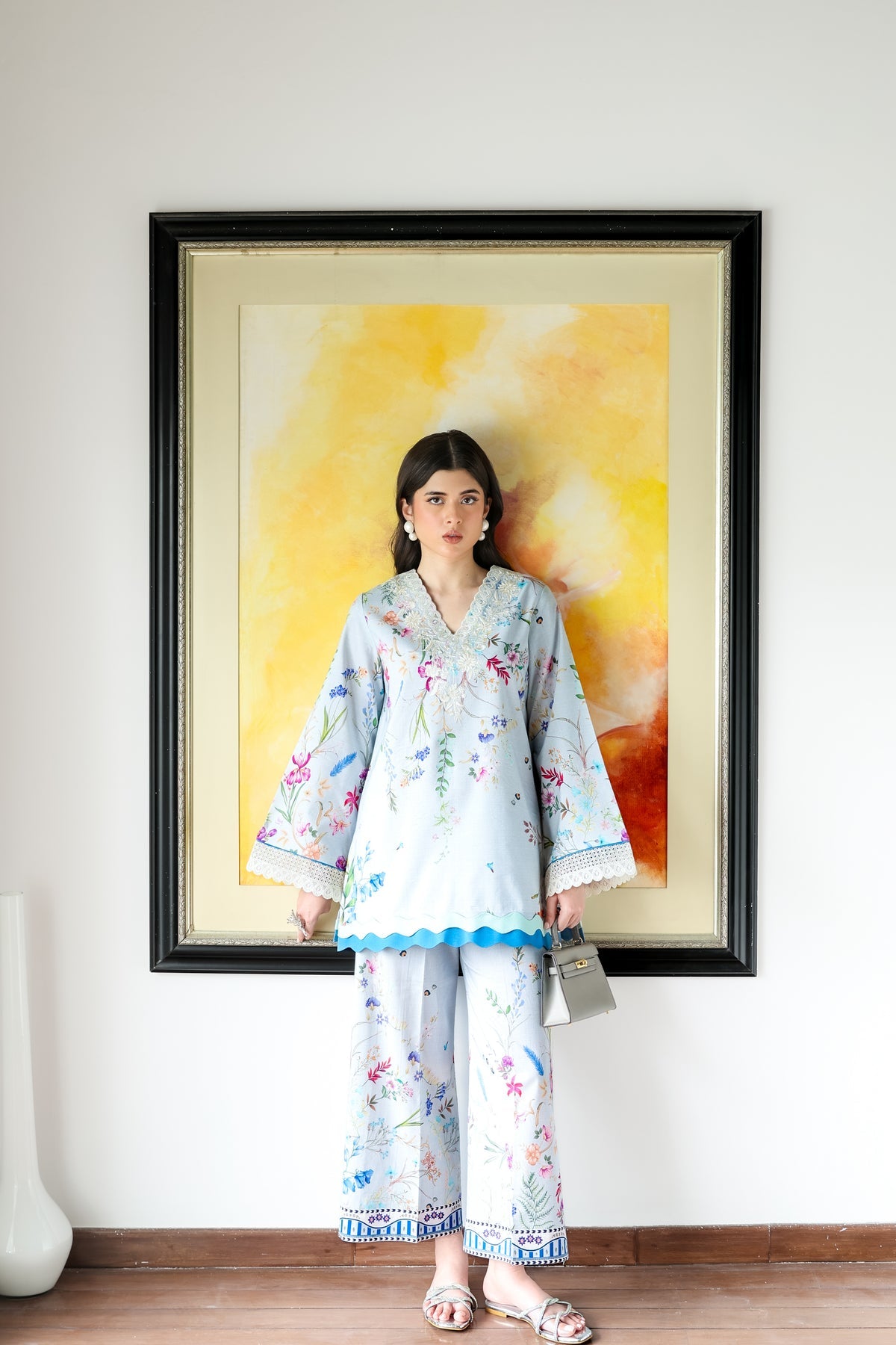 ICE BLUE LILY SET LUXURY PRINTED & EMBROIDERED (NPA2-25313) 2PCS SET READY TO WEAR