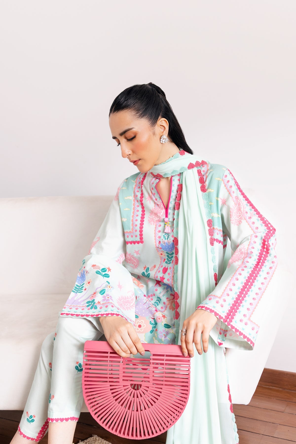 SOFT MINT GREEN LUXURY PRINTED 3PCS SET (NPA3-25432)-READY TO WEAR