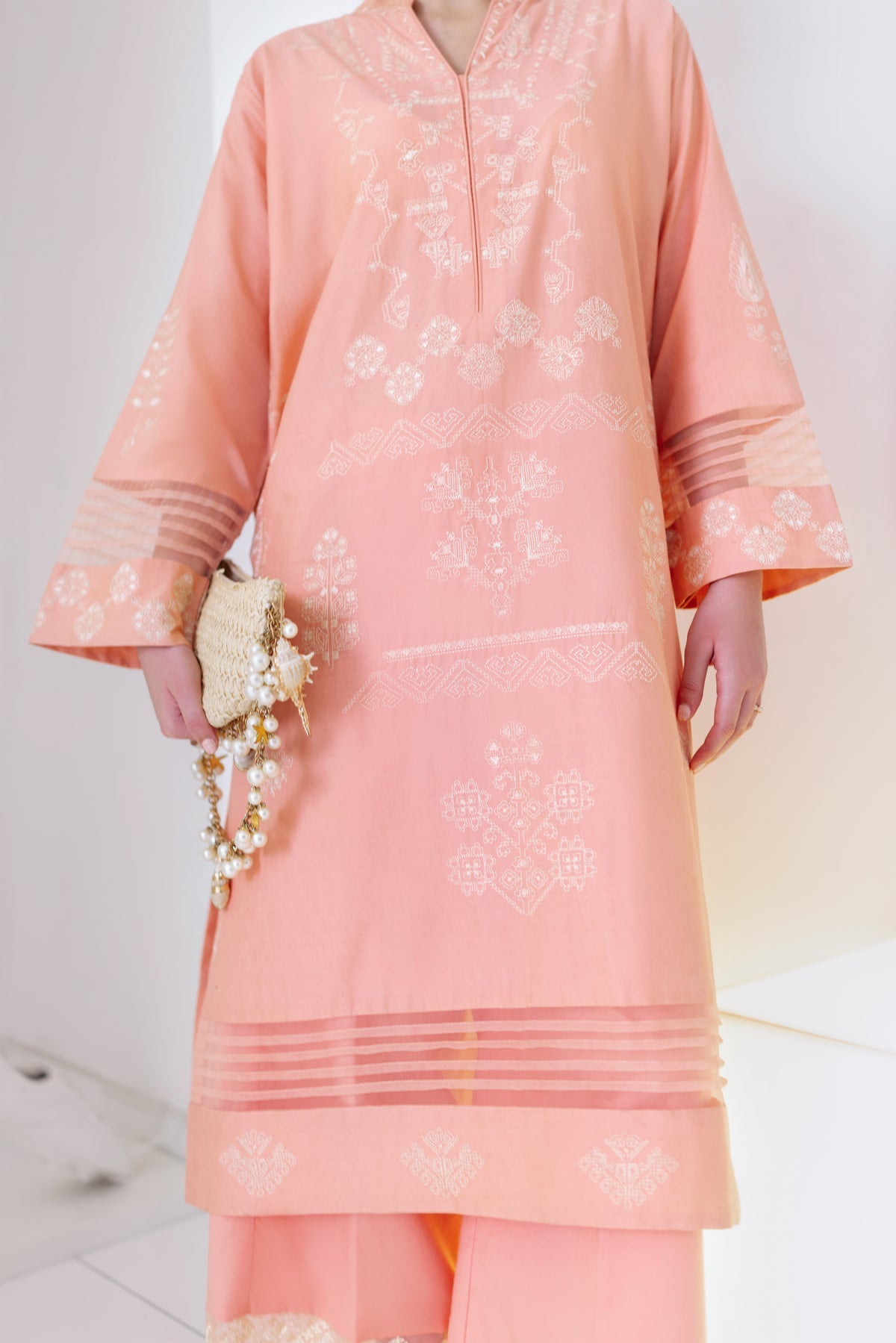 PEACHY PINK LUXURY EMBROIDERED 2PCS SET (NPA2-25306)-READY TO WEAR