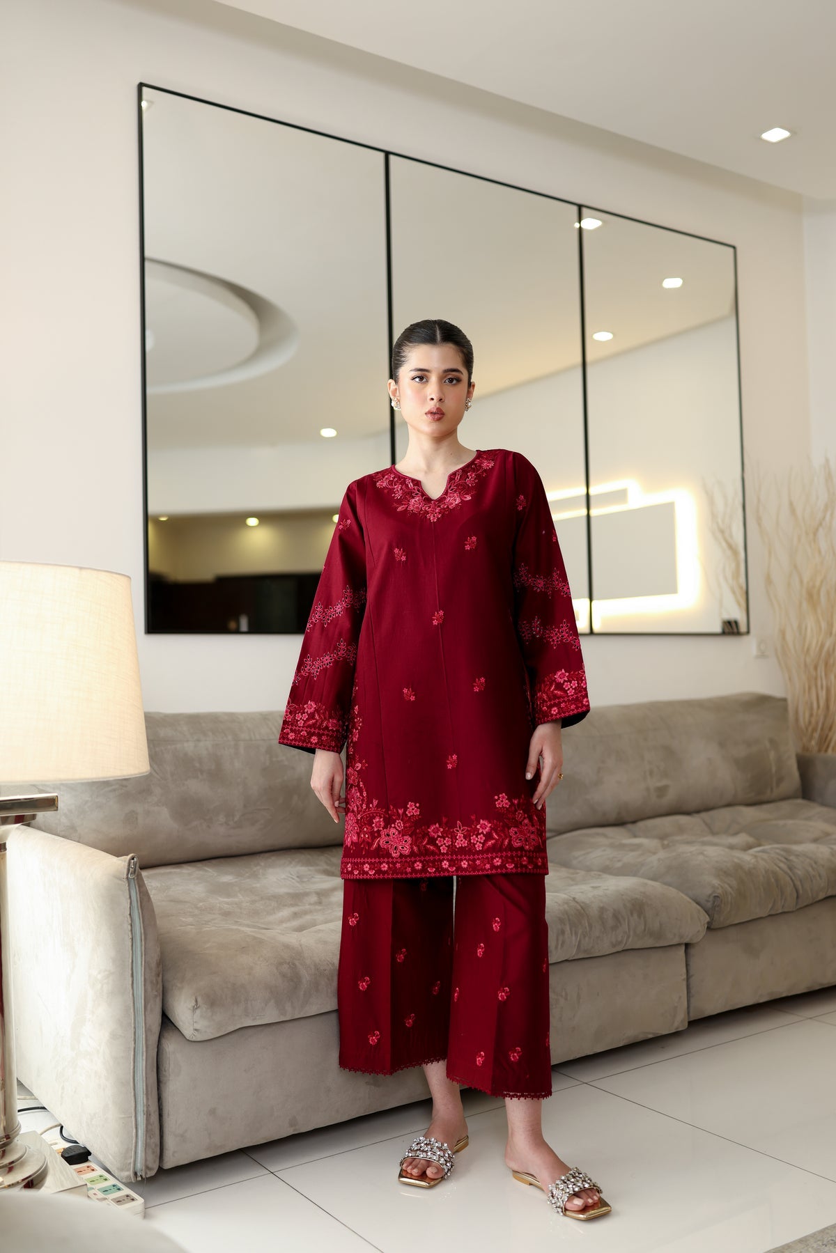 DEEP MAROON LUXURY EMBROIDERED 2PCS SET (NPA2-25307)-READY TO WEAR