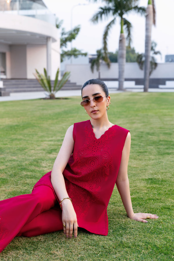 RASPBERRY RED LUXURY EMBROIDERED 2PCS SET (NPA2-25301) - READY TO WEAR