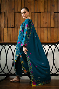 ZINC GREEN LASER CUTWORK LUXURY EMBROIDERED KARANDI SET (NEL-25637)