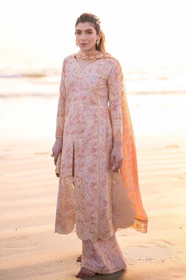 PASTEL FLORAL PEACH LUXURY LAWN EMBROIDERED SET - NEL-24610 Zaib