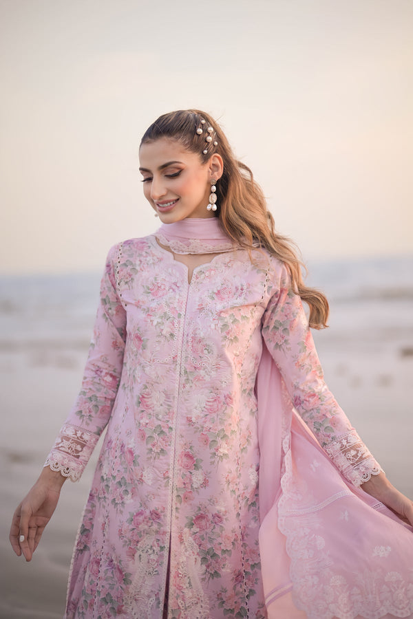 PASTEL FLORAL PINK LUXURY LAWN EMBROIDERED SET - NEL-24608 Zaib