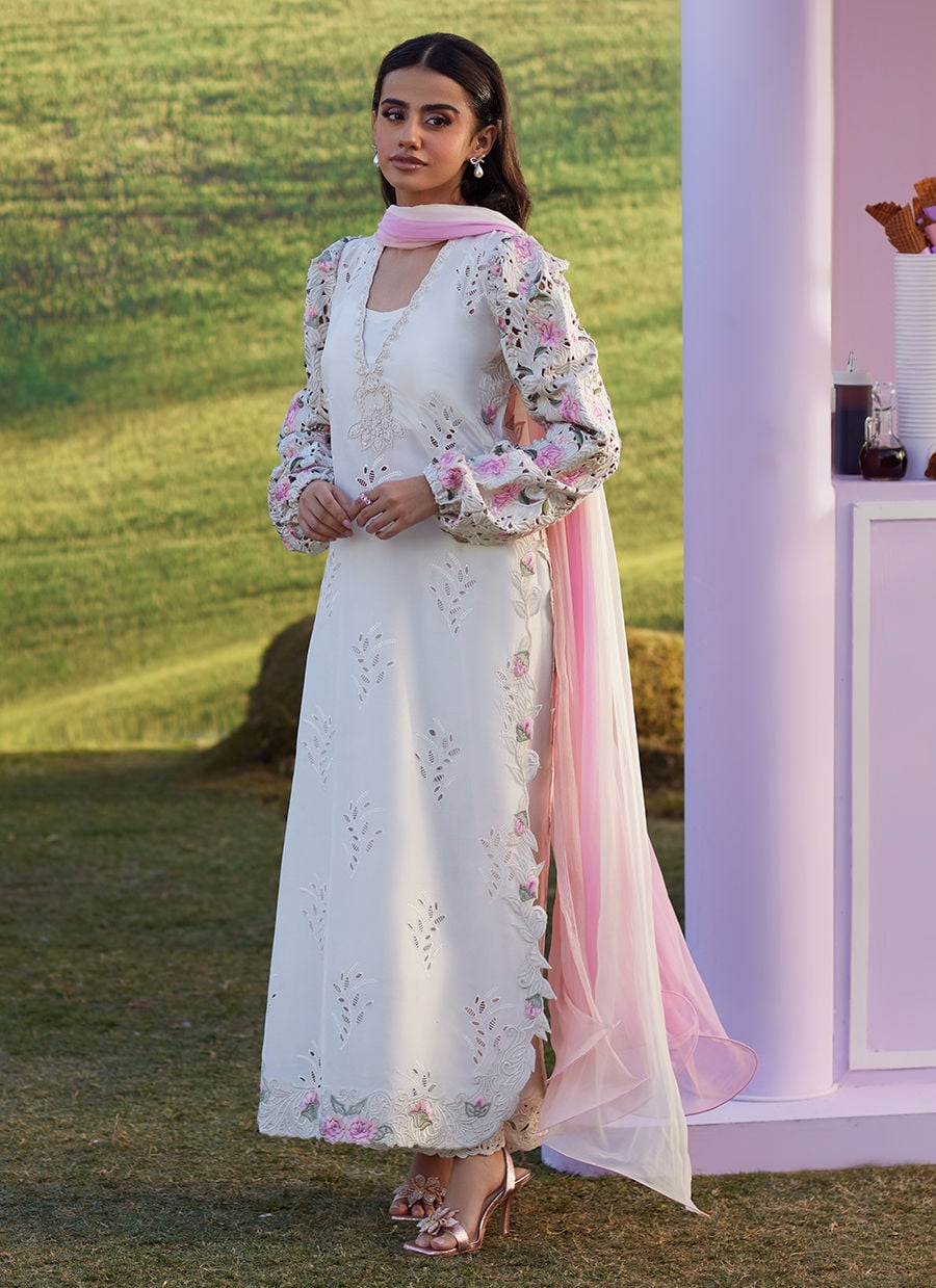 Rose Lace Shirt, Izaar And Dupatta