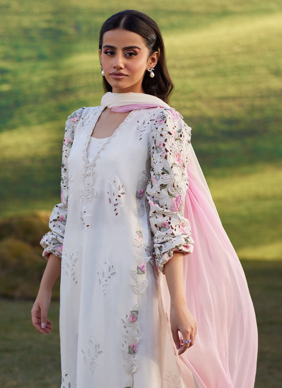 Rose Lace Shirt, Izaar And Dupatta