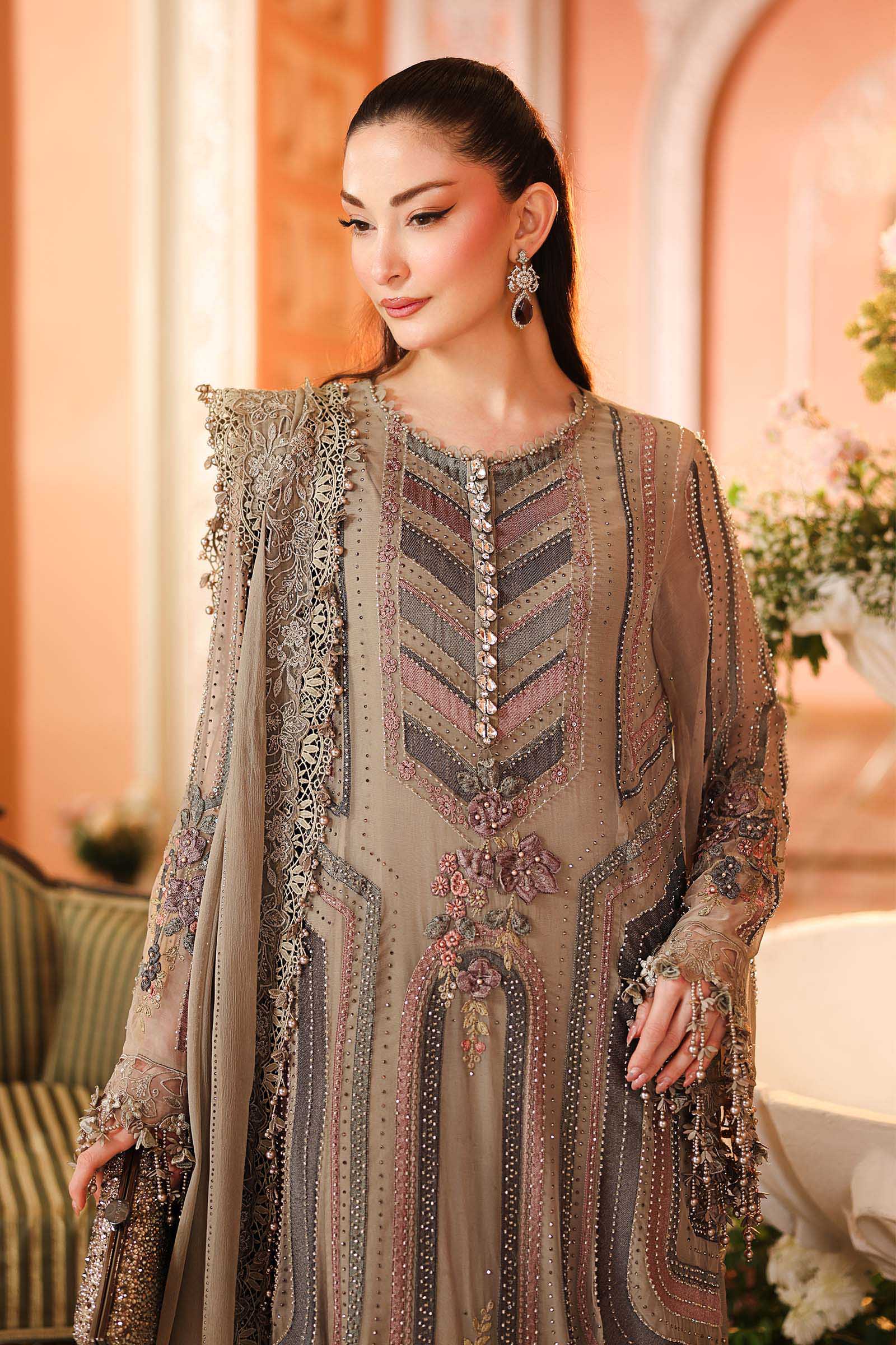 3 Piece Embroidered Chiffon Suit MPC-26-201-Antique Grey