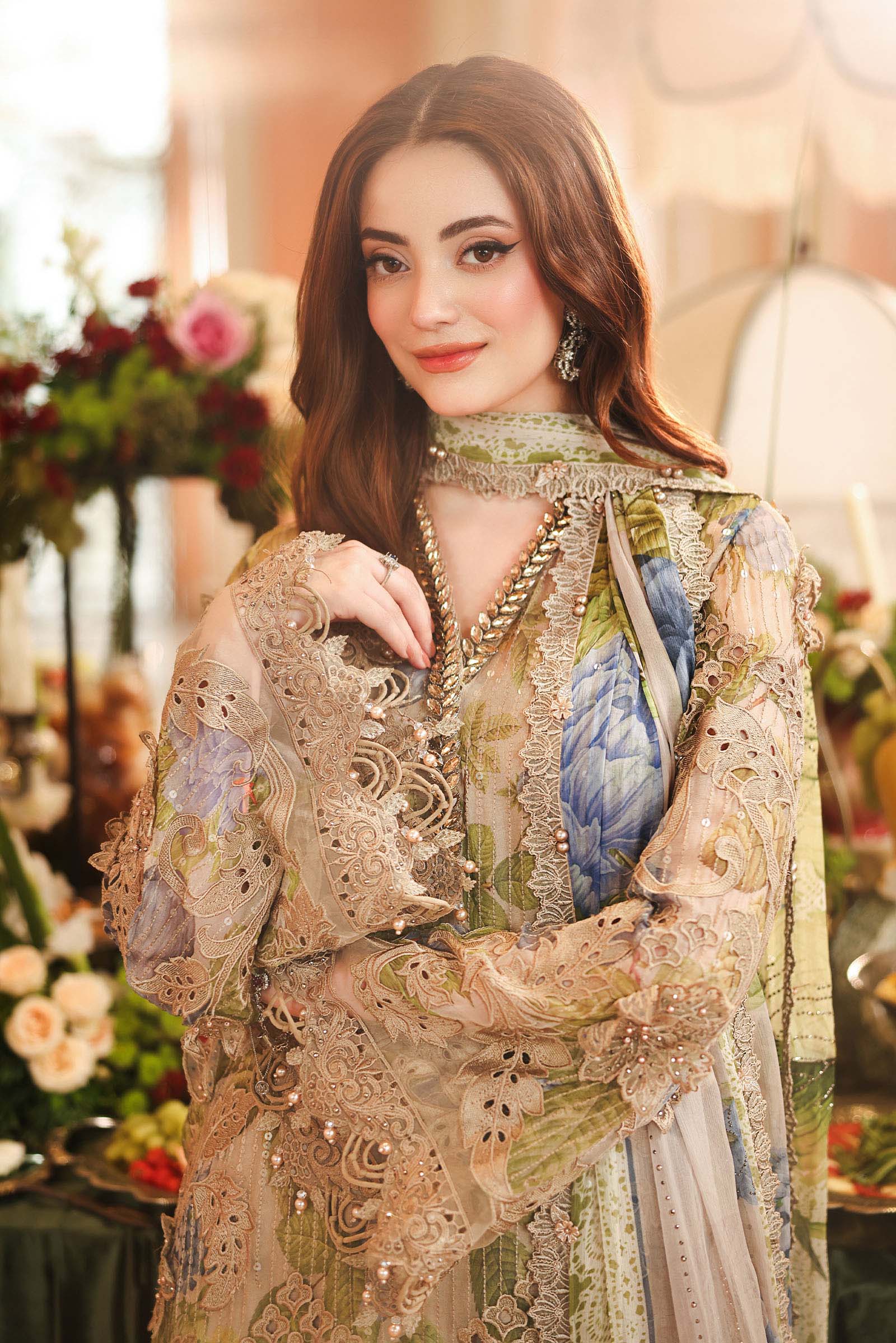 3 Piece Embroidered Chiffon Suit MPC-26-203-Warm Beige