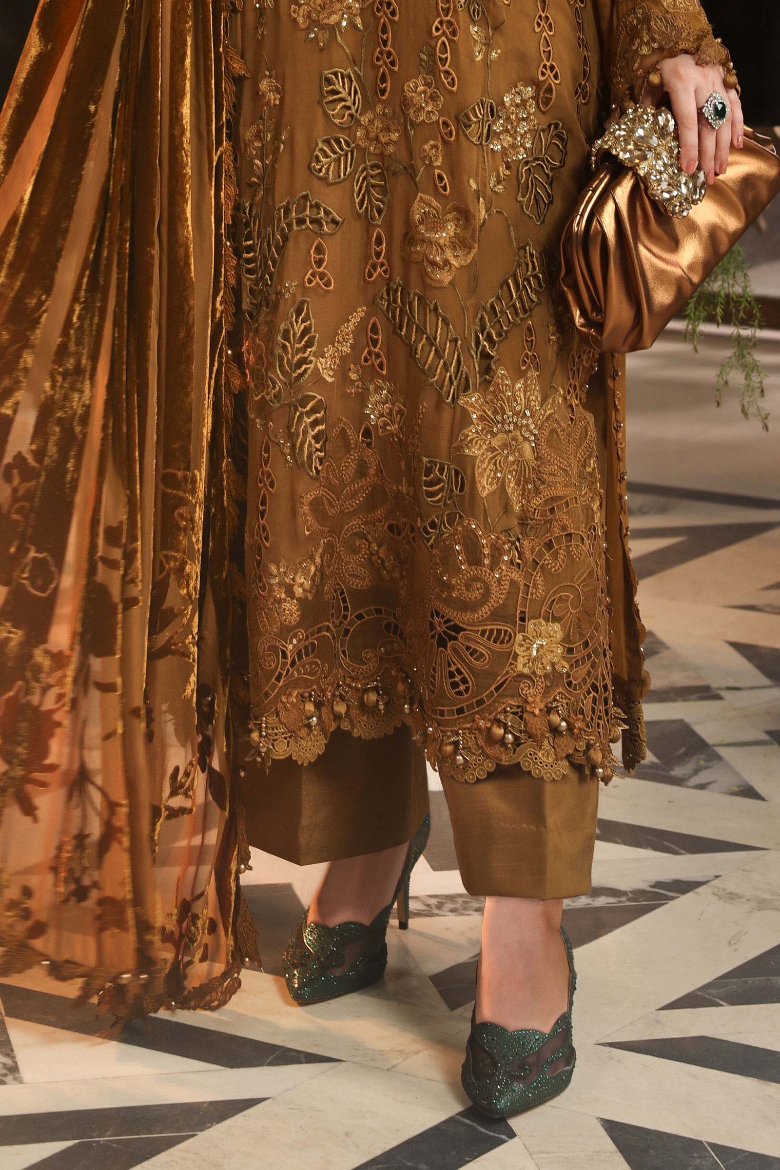 3 Piece Embroidered Chiffon Suit MPC-26-205-Mustard