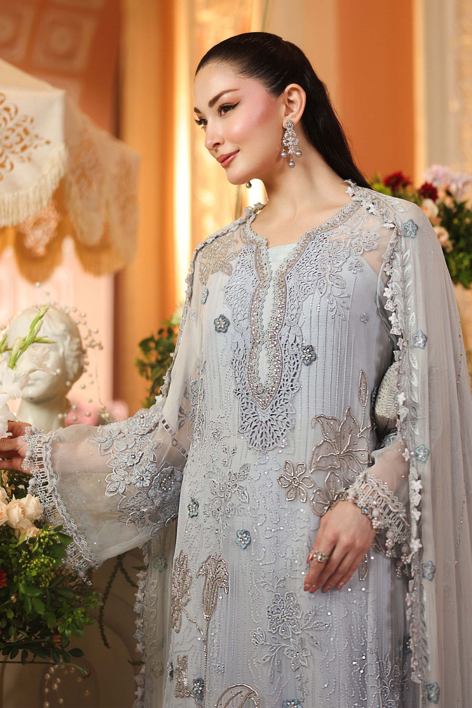 3 Piece Embroidered Chiffon Suit MPC-26-206-Muted Blue