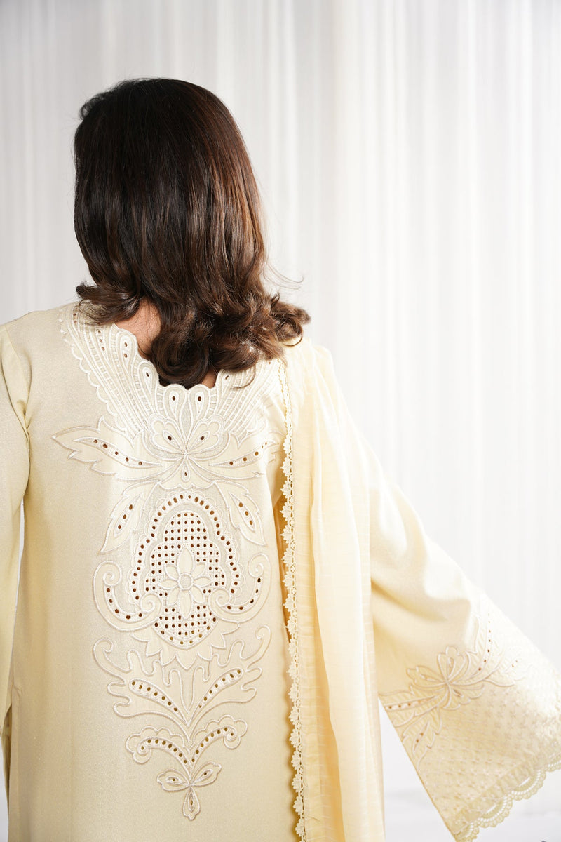 BUTTER YELLOW LUXURY EMBROIDERED 3PCS SET NPA3-25420 (EID 2025 READY TO WEAR)