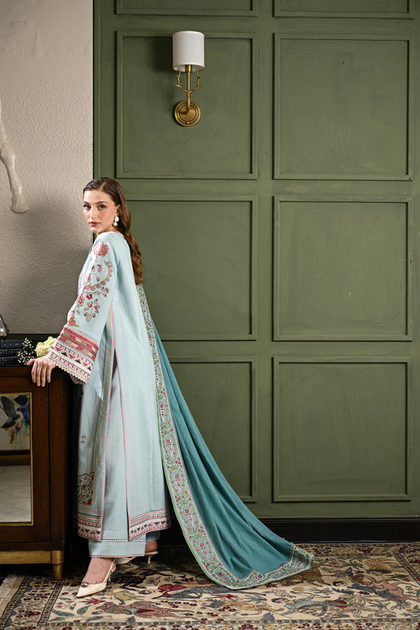 ICE BLUE LUXURY EMBROIDERED KARANDI SET (NEL-25634)