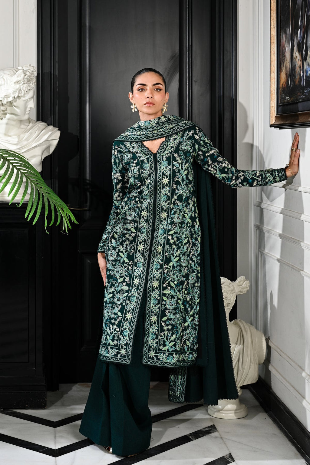 EMERALD GREEN LUXURY AARI EMBROIDERED KARANDI SET (NEL-25636) – Alanii ...
