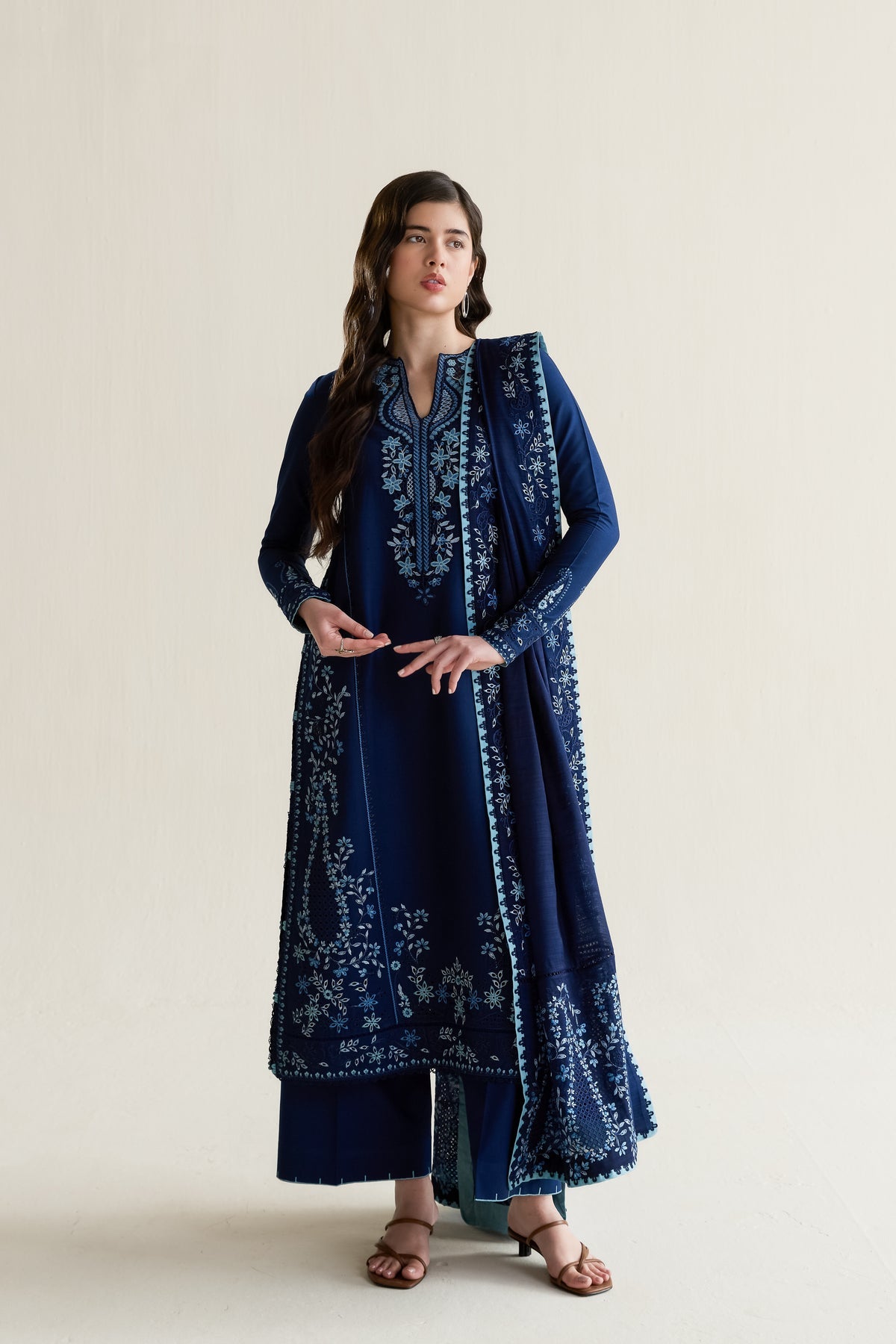 DEEP NAVY BLUE LUXURY EMBROIDERED 3PCS SET (NPA3-26407)
