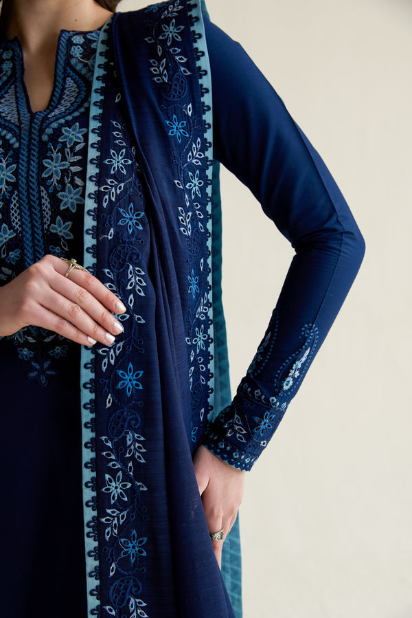 DEEP NAVY BLUE LUXURY EMBROIDERED 3PCS SET (NPA3-26407)