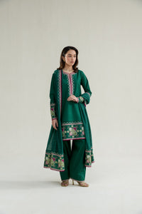 EMERALD GREEN LUXURY EMBROIDERED LAWN 3PCS SET (NPA3-26413)