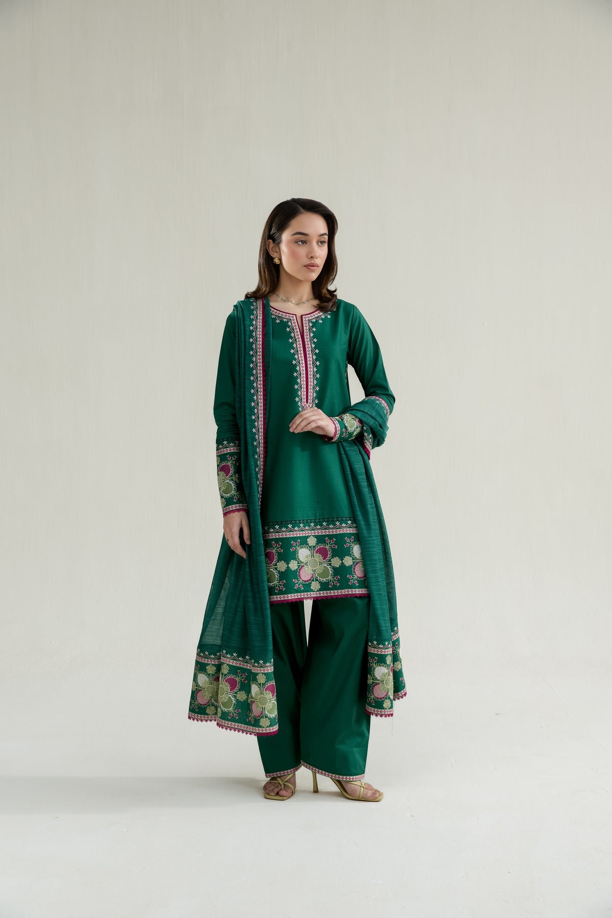 EMERALD GREEN LUXURY EMBROIDERED LAWN 3PCS SET (NPA3-26413)