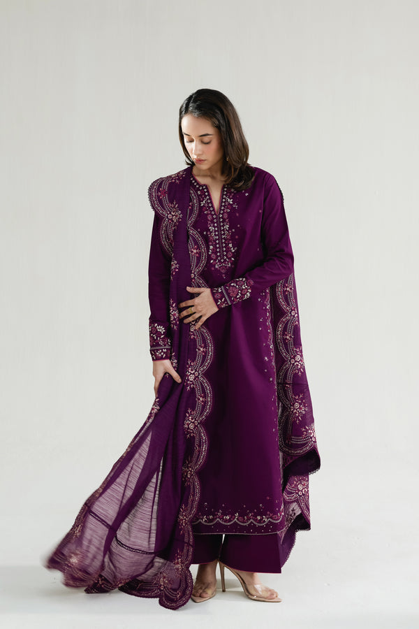 DEEP PLUM LUXURY EMBROIDERED LAWN 3PCS SET (NPA3-26410)