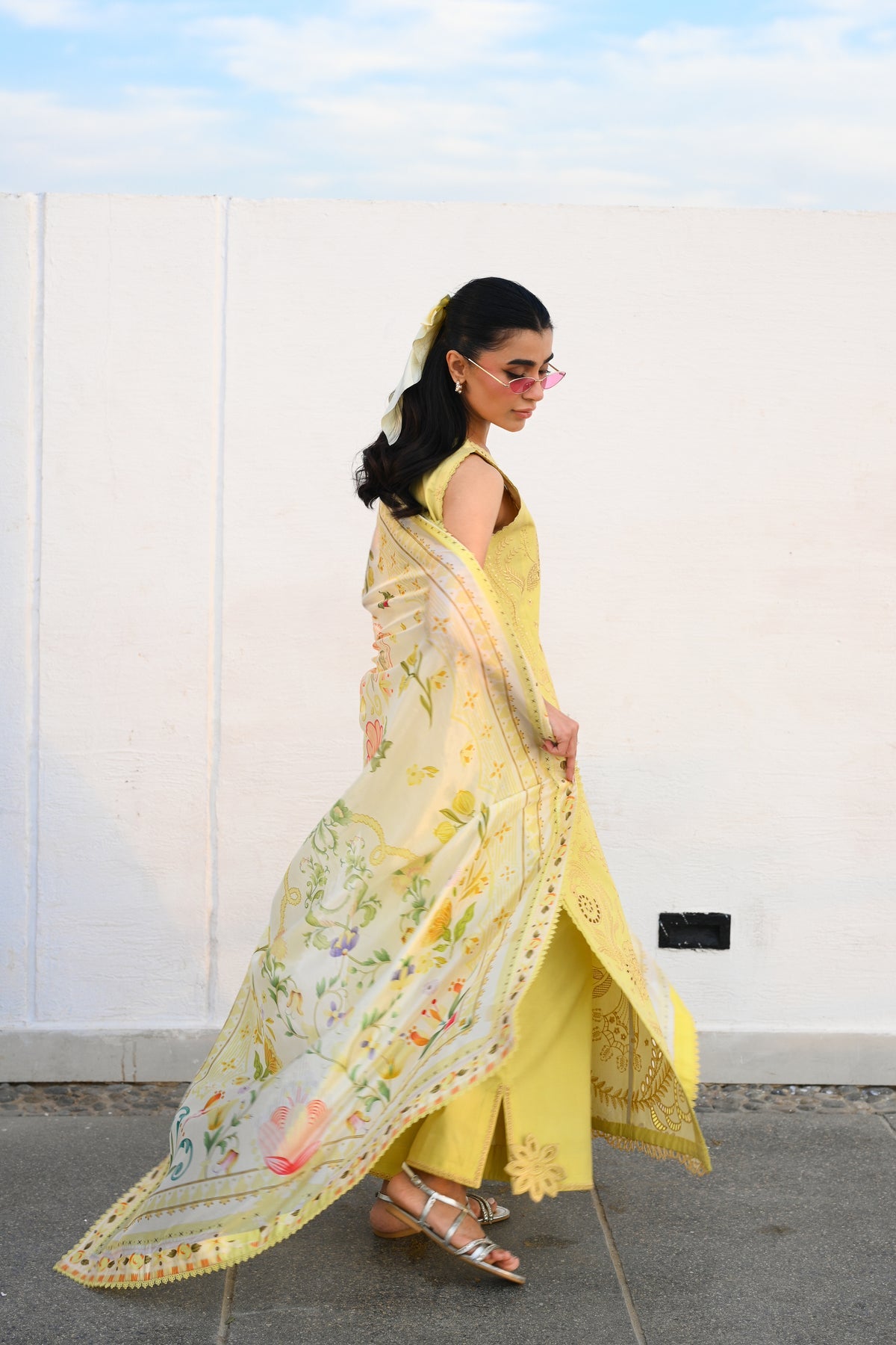 PASTEL LIME YELLOW LUXURY EMBROIDERED LUXURY LAWN SET (NEL-26607) LUXURY LAWN