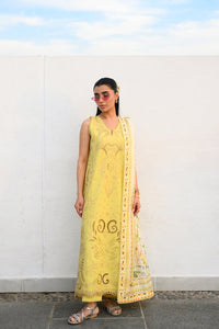 PASTEL LIME YELLOW LUXURY EMBROIDERED LUXURY LAWN SET (NEL-26607) LUXURY LAWN