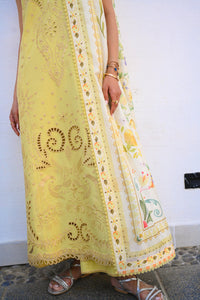 PASTEL LIME YELLOW LUXURY EMBROIDERED LUXURY LAWN SET (NEL-26607) LUXURY LAWN
