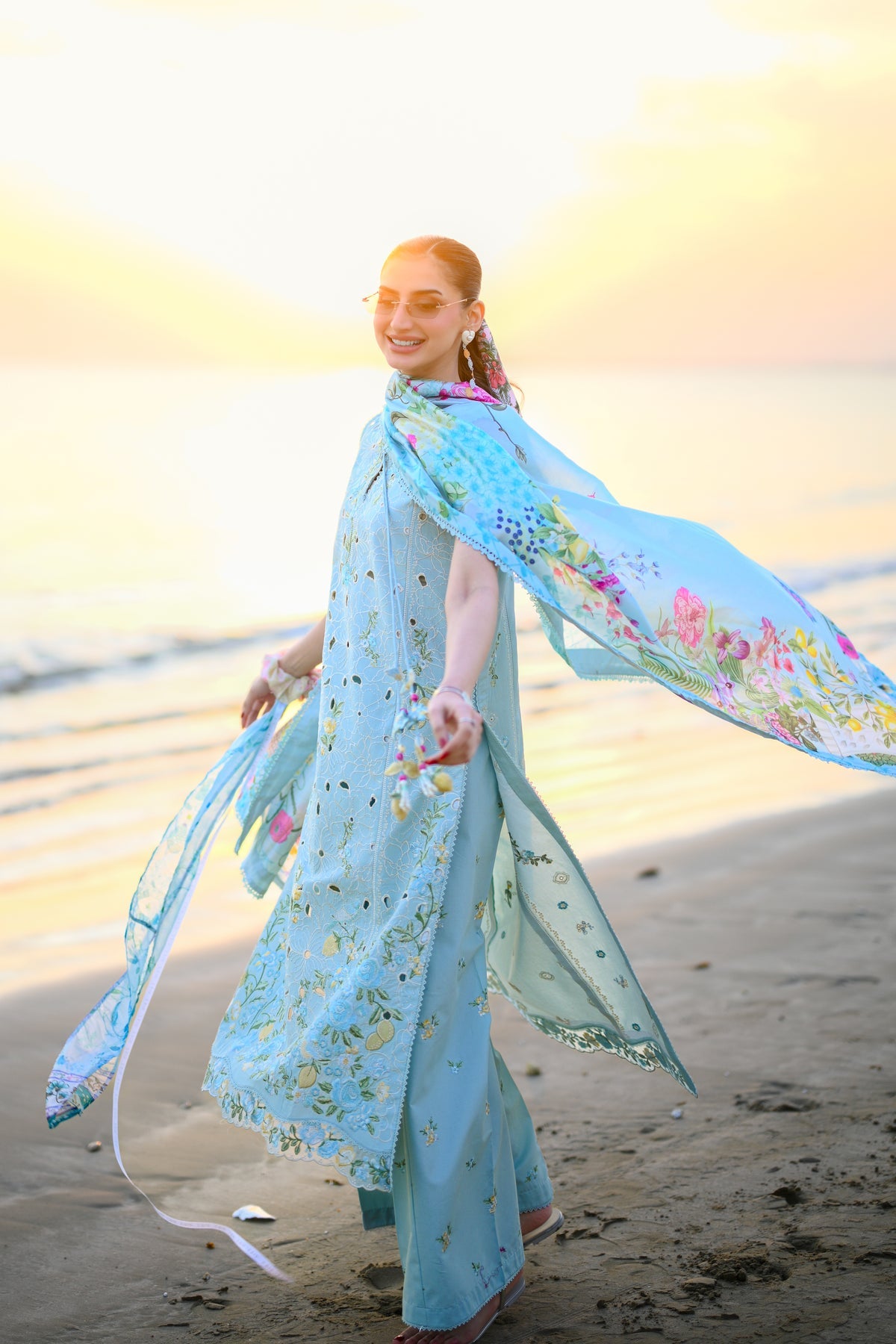 PASTEL AQUA BLUE LUXURY EMBROIDERED LUXURY LAWN SET (NEL-26606) LUXURY LAWN