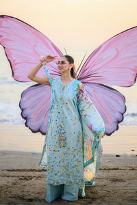 PASTEL AQUA BLUE LUXURY EMBROIDERED LUXURY LAWN SET (NEL-26606) LUXURY LAWN