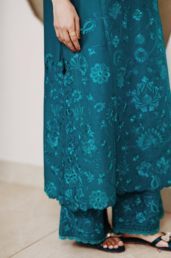DEEP TURQUOISE LUXURY EMBROIDERED LAWN (NEL-26609)