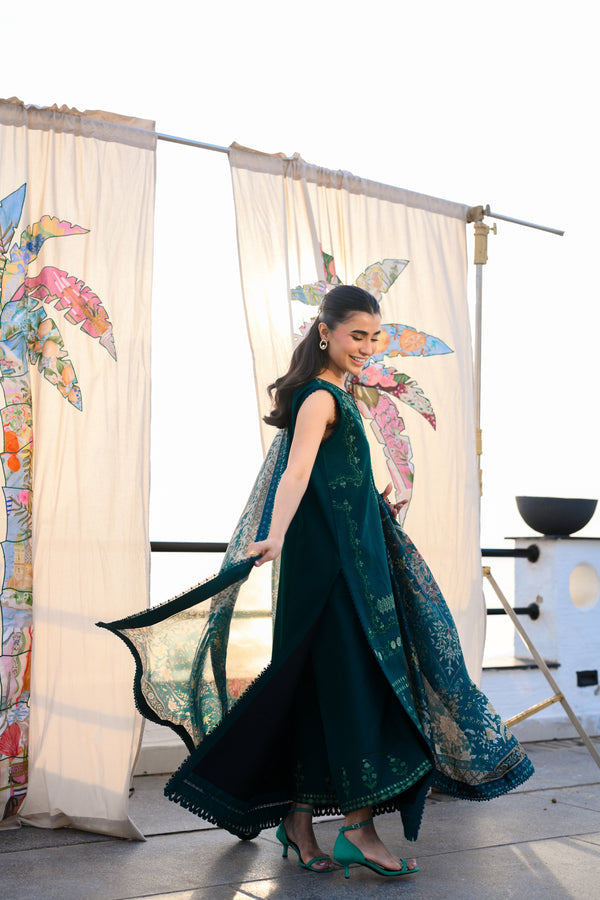 EMERALD GREEN LUXURY EMBROIDERED LAWN (NEL-26603)