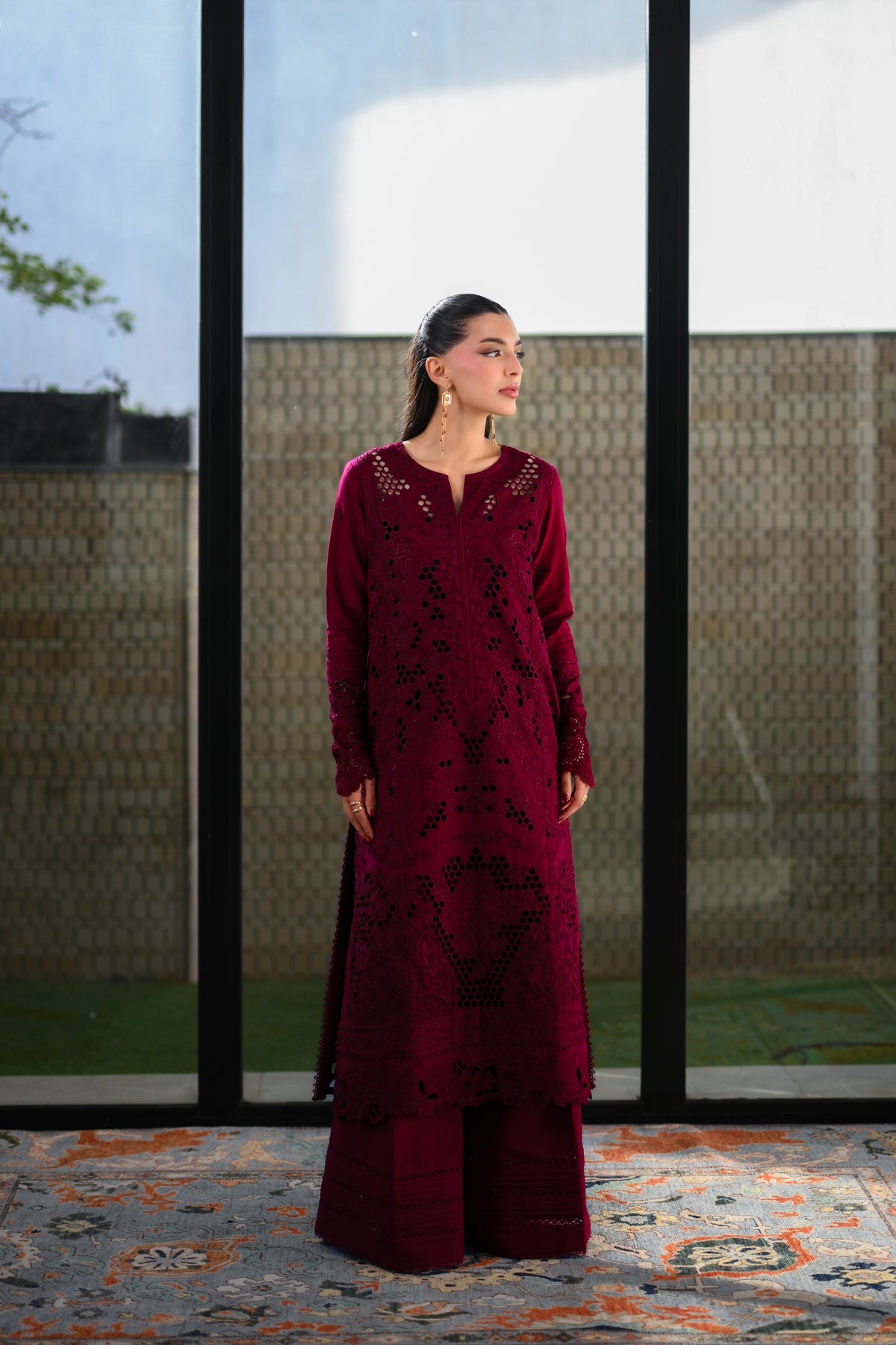 DEEP MAROON LUXURY EMBROIDERED LAWN (NEL-26601)