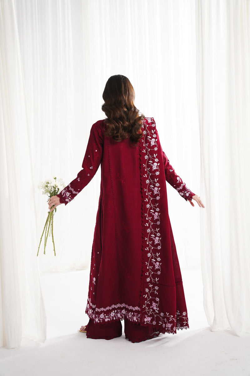 RICH DEEP MAROON LUXURY EMBROIDERED 3PCS SET NPA3-25416 (EID 2025 READY TO WEAR)