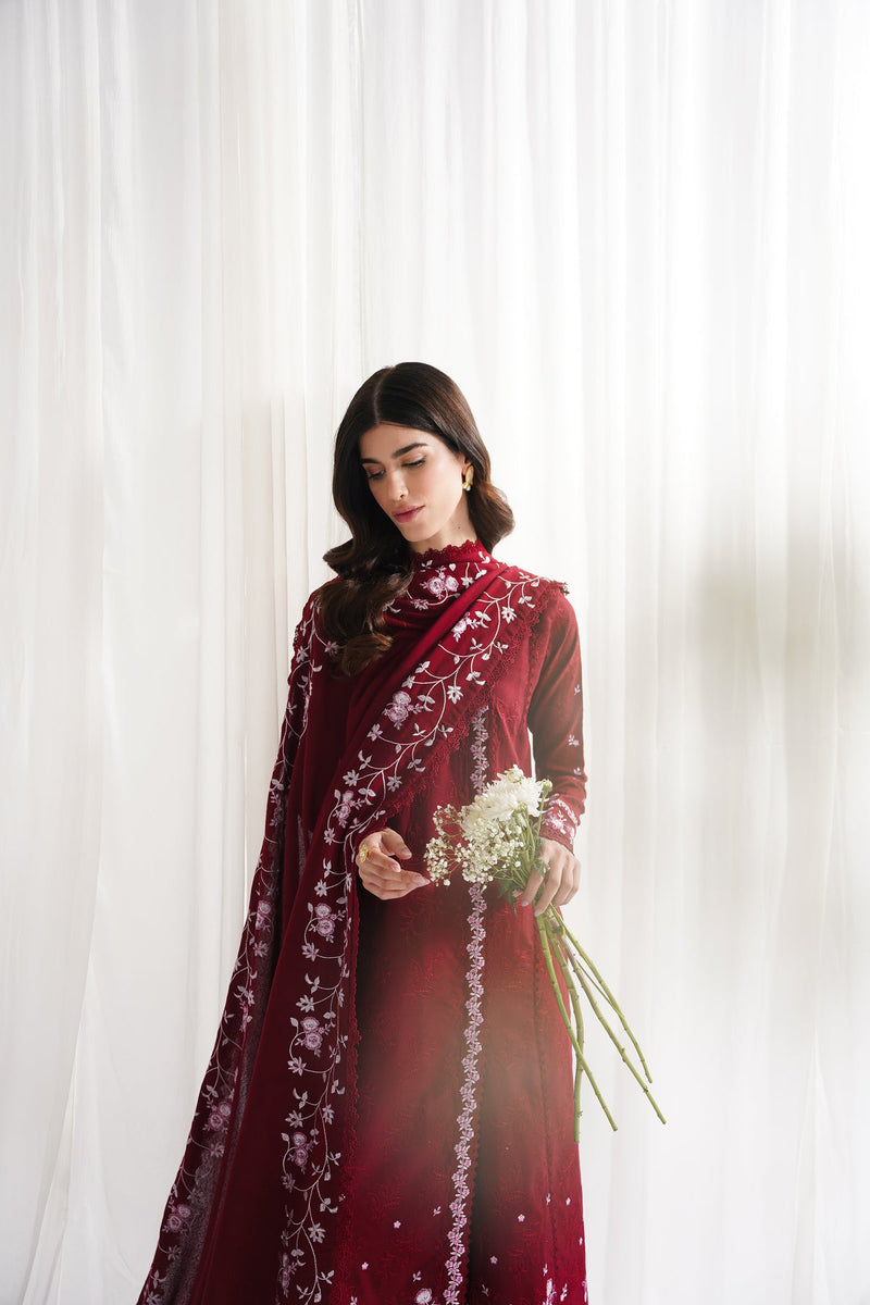 RICH DEEP MAROON LUXURY EMBROIDERED 3PCS SET NPA3-25416 (EID 2025 READY TO WEAR)