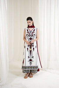 WHITE-MAROON LUXURY EMBROIDERED 3PCS SET NPA3-25426 (EID 2025 READY TO WEAR)